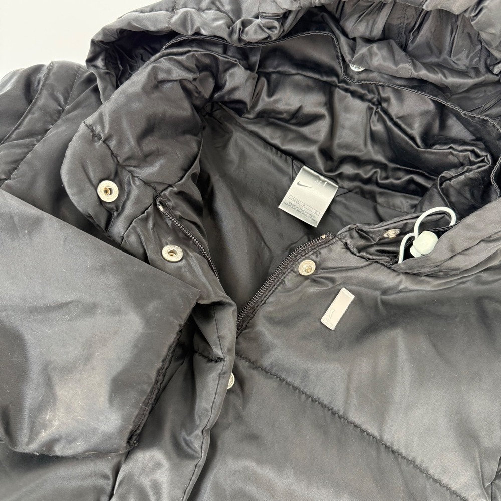 VTG Y2K Nike Women Hooded Puffer Jacket Vest Black Convertible Sleeve Sz L 12 14